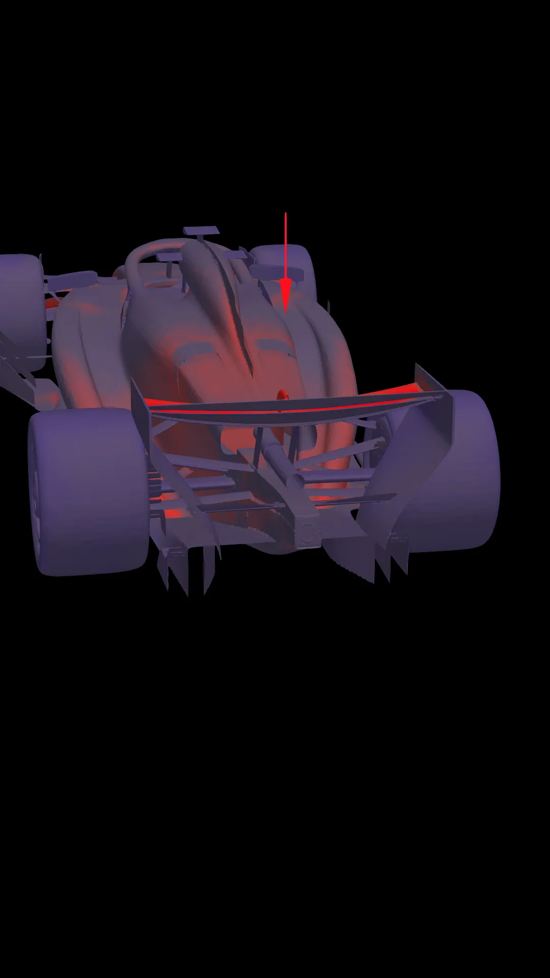 Rear wing and diffuser colored by surface pressure