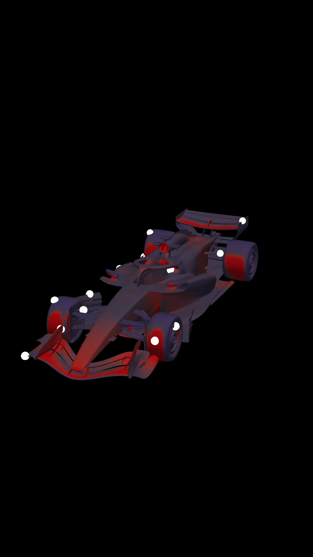 Sensor locations selected across the F1 car surface